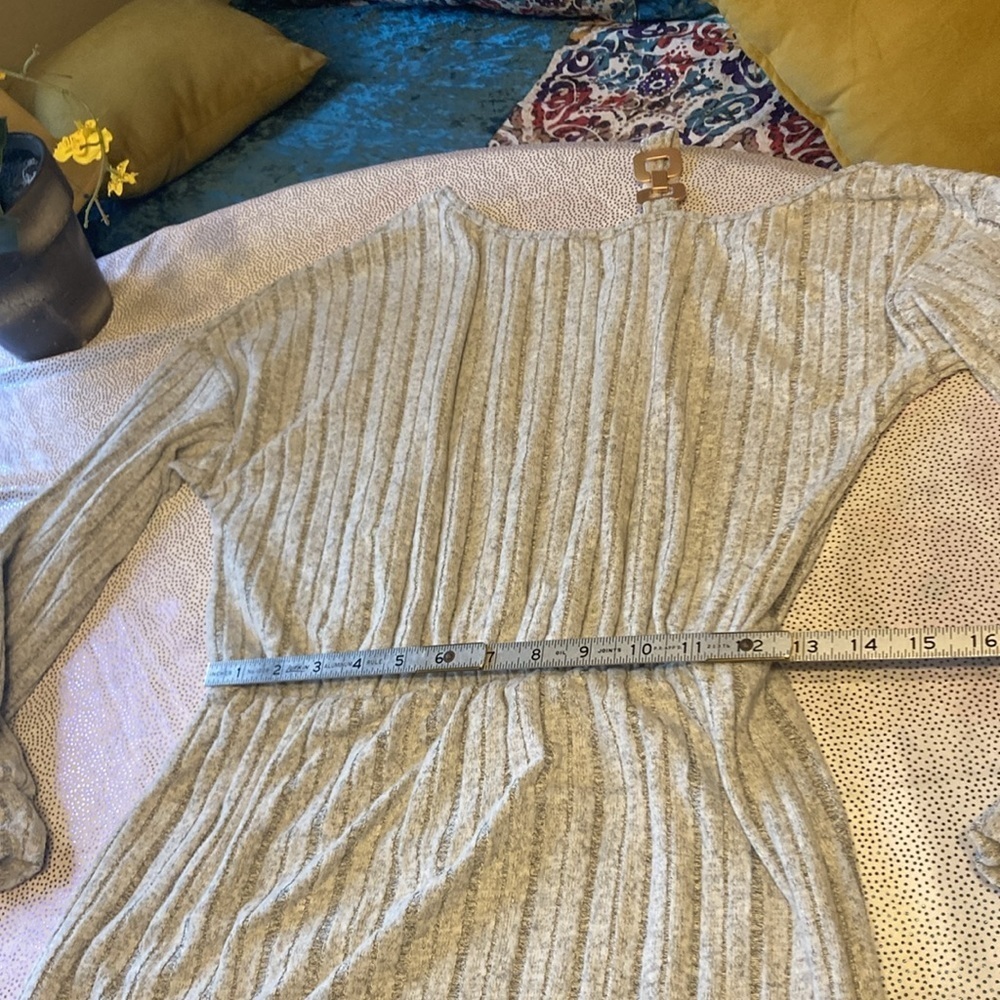 SHEIN LUNE Metallic Button Asymmetric Neckline Lantern Sleeve Ribbed Kni… - Picture 15 of 16